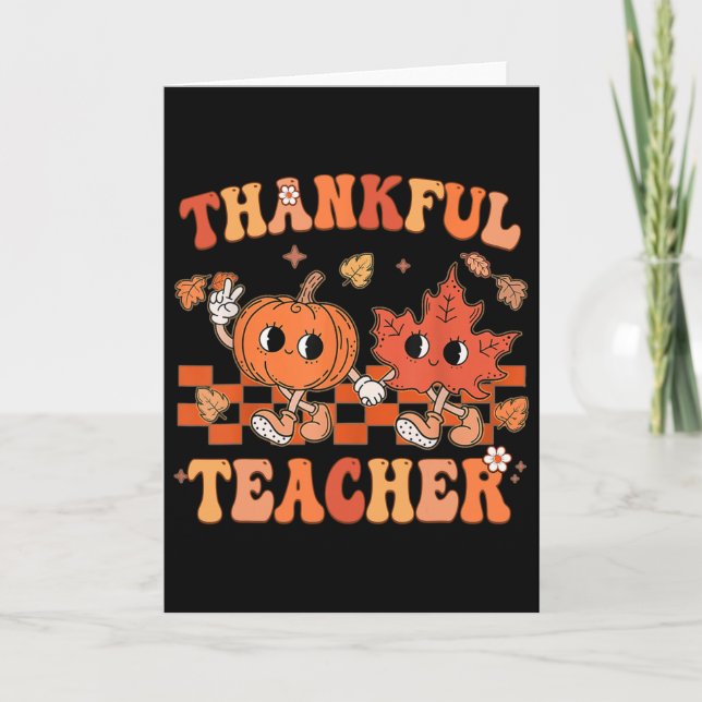 Thankful Teacher Retro Groovy Thanksgiving Fall  Card (Front)