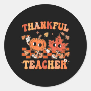 Thankful Teacher Retro Groovy Thanksgiving Fall Classic Round Sticker