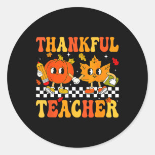 Thankful Teacher Retro Groovy Thanksgiving Fall Wo Classic Round Sticker