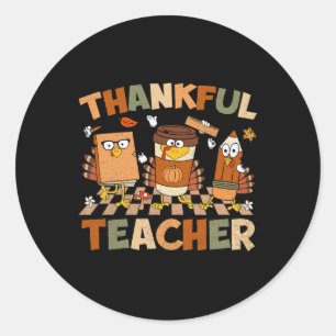 Thankful Teacher Retro Groovy Thanksgiving Fall Wo Classic Round Sticker
