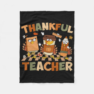 Thankful Teacher Retro Groovy Thanksgiving Fall Wo Fleece Blanket
