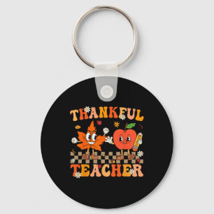 Thankful Teacher Retro Groovy Thanksgiving Fall Wo Key Ring