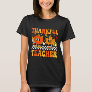 Thankful Teacher Retro Groovy Thanksgiving Fall Wo T-Shirt