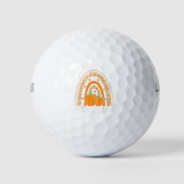 Thankful Teacher Thanksgiving Rainbow Leopard Fall Golf Balls (Front)