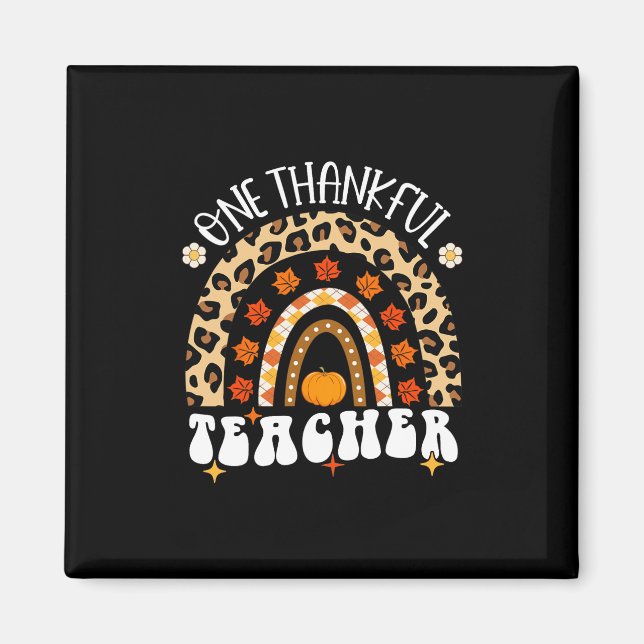 Thankful Teacher Thanksgiving Rainbow Leopard Fall Magnet (Front)
