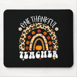 Thankful Teacher Thanksgiving Rainbow Leopard Fall Mouse Mat