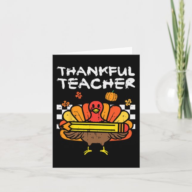 Thankful Teacher Thanksgiving Turkey Retro Fall Wo Card (Front)