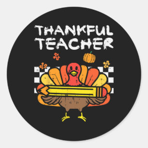 Thankful Teacher Thanksgiving Turkey Retro Fall Wo Classic Round Sticker