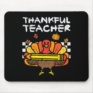 Thankful Teacher Thanksgiving Turkey Retro Fall Wo Mouse Mat