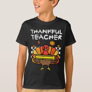 Thankful Teacher Thanksgiving Turkey Retro Fall Wo T-Shirt