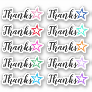 Thankful "Thanks" With Star Outline Shape Stickers