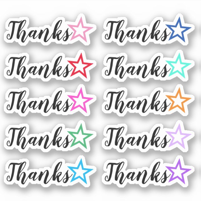 Thankful "Thanks" With Star Outline Shape Stickers (Front)
