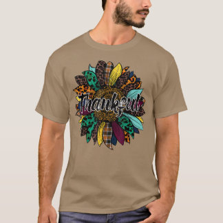 Thankful Thanksgiving Autumn Leopard Sunflower Pum T-Shirt