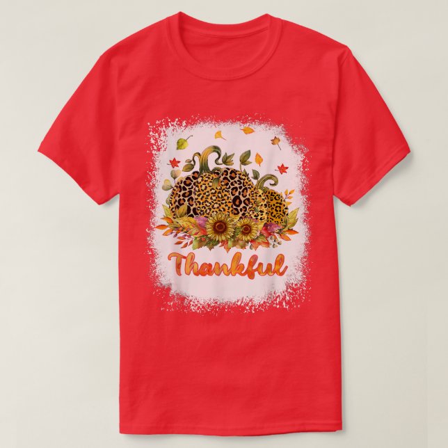 Thankful Thanksgiving Autumn Leopard Sunflower Pum T-Shirt (Design Front)