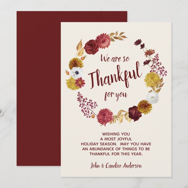 Thankful Thanksgiving Burgundy Gold Floral  (Front/Back)