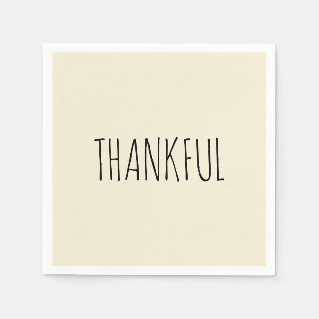 THANKFUL Thanksgiving Cream & Black Cocktail Napkin (Front)
