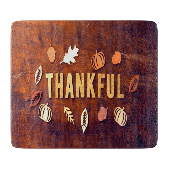 Thankful Thanksgiving Fall Leaves Pumpkin Cutting Board (Front)