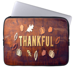 Thankful Thanksgiving Fall Leaves Pumpkin Laptop Sleeve