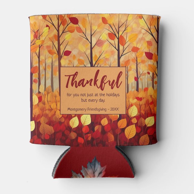 Thankful Thanksgiving Friendsgiving Dinner Can Cooler (Front)