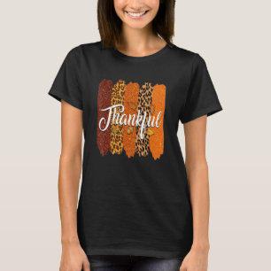Thankful Thanksgiving Leopard Buffalo Plaid Splici T-Shirt
