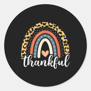 Thankful Thanksgiving Rainbow Leopard Print 2024 Classic Round Sticker
