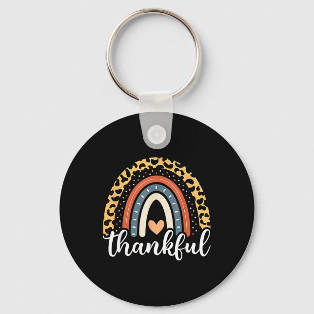 Thankful Thanksgiving Rainbow Leopard Print  Key Ring (Front)