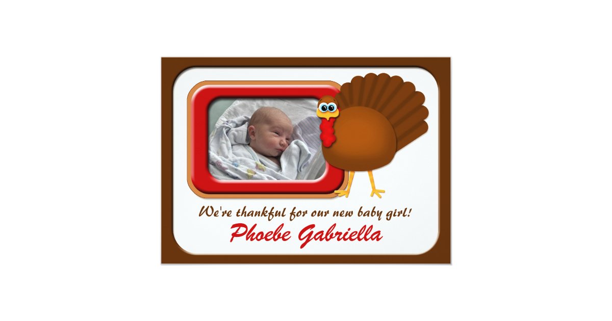 Thankful Thanksgiving Turkey Birth Announcements | Zazzle ...