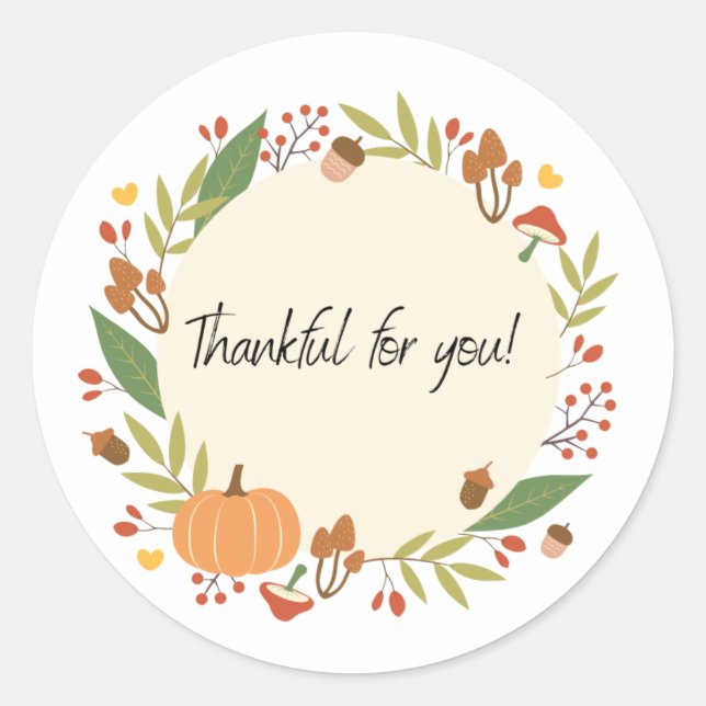 Thankful Thanksgiving Wreath Classic Round Sticker (Front)