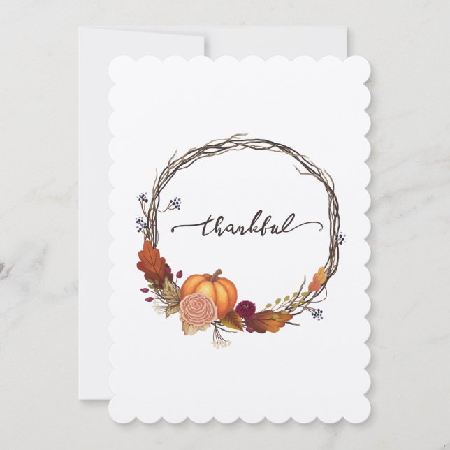 Thankful Thanksgiving Wreath Holiday Card (Front)