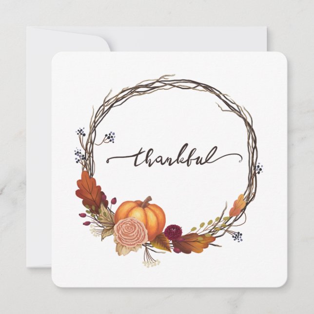 Thankful Thanksgiving Wreath Holiday Card (Front)