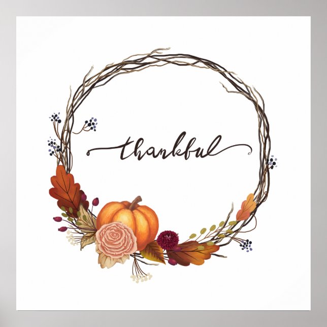 Thankful Thanksgiving Wreath Poster (Front)