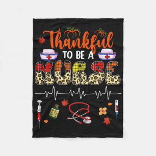 Thankful To Be A Nurse Thanksgiving Leopard Autumn Fleece Blanket