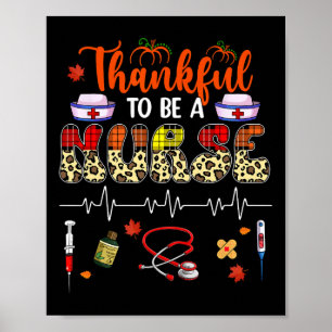 Thankful To Be A Nurse Thanksgiving Leopard Autumn Poster