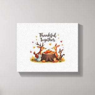 Thankful Together – Cute Woodland Animals Thanksgi Canvas Print