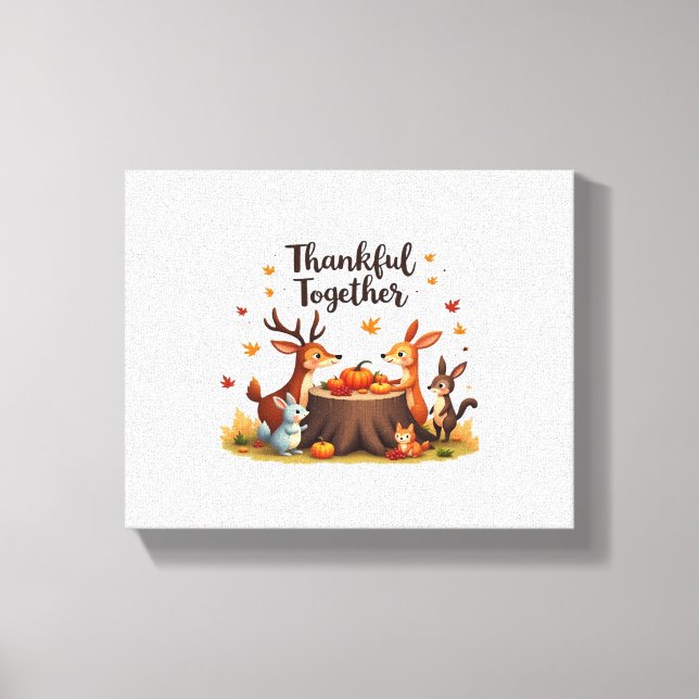 Thankful Together – Cute Woodland Animals Thanksgi Canvas Print (Front)