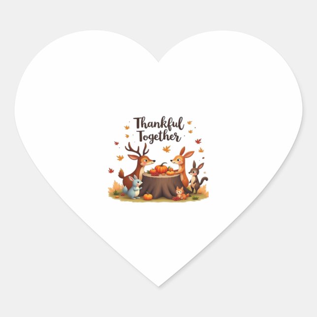 Thankful Together – Cute Woodland Animals Thanksgi Heart Sticker (Front)