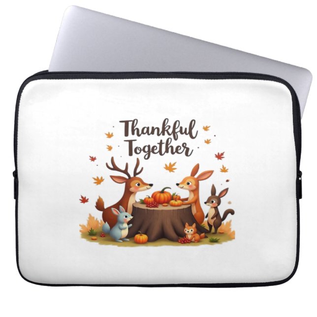 Thankful Together – Cute Woodland Animals Thanksgi Laptop Sleeve (Front)