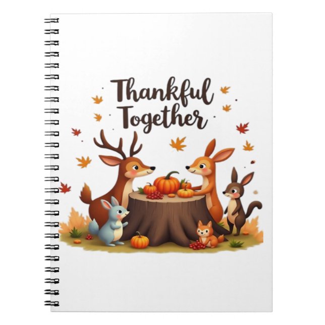 Thankful Together – Cute Woodland Animals Thanksgi Notebook (Front)
