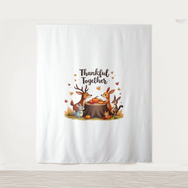 Thankful Together – Cute Woodland Animals Thanksgi Tapestry (Front)