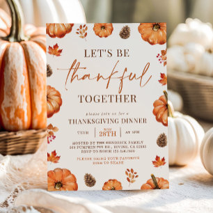 Thankful Together Rustic Thanksgiving Dinner Party Invitation
