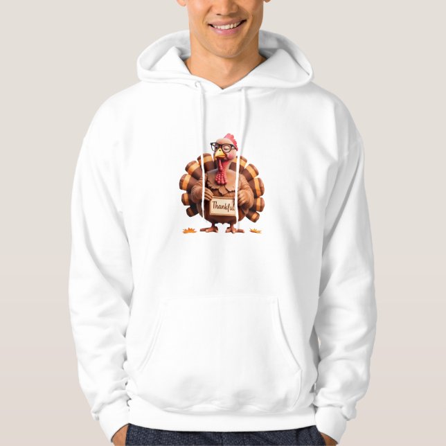 Thankful Turkey Design – Funny Holiday Art Hoodie (Front)