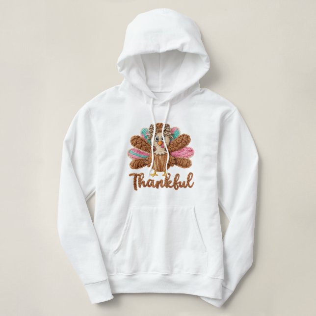 Thankful Turkey Design – Latch Hook Yarn Crochet S Hoodie (Design Front)