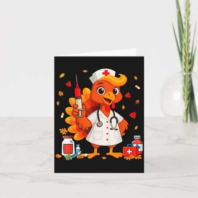 Thankful Turkey Funny Scrub Nurse Fall Thanksgivin Card (Front)
