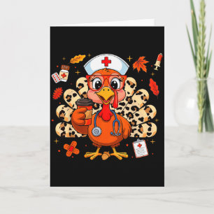 Thankful Turkey Funny Scrub Nurse Fall Thanksgivin Card