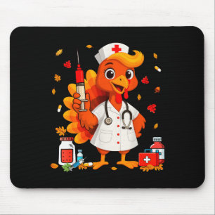 Thankful Turkey Funny Scrub Nurse Fall Thanksgivin Mouse Mat