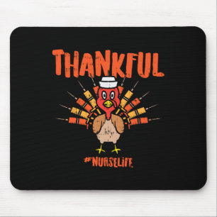 Thankful Turkey Nurse Life Cute Thanksgiving Scrub Mouse Mat