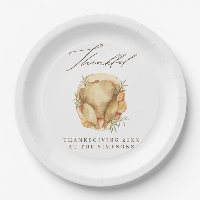 Thankful Turkey Thanksgiving Personalised Paper Plate (Front)