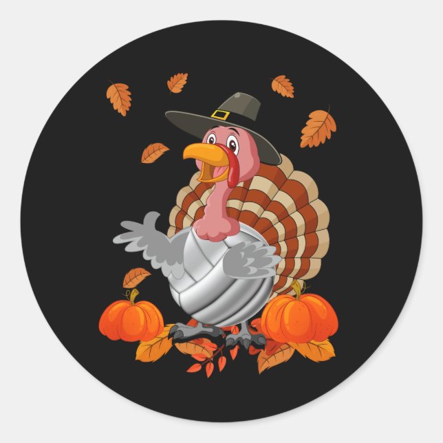 Thankful Turkey Volleyball Player Coach Team Thank Classic Round Sticker (Front)