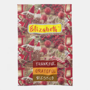 "Thankful & Twinkling: Personalised Holiday Cheer  Tea Towel