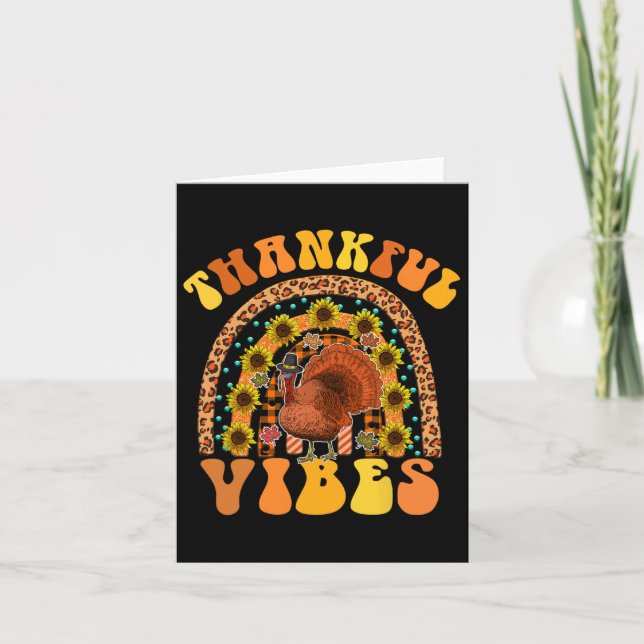 Thankful Vibes Rainbow Turkey Fall Retro Groovy Th Card (Front)